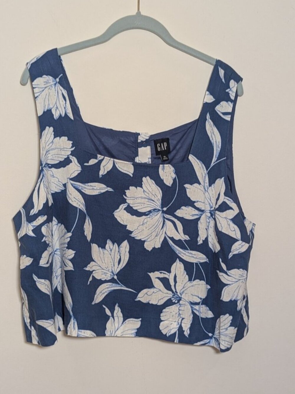 Tank Top Linen Blend Square Neck Button Back - Picture 1 of 2